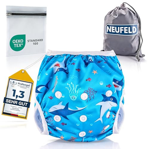 NEUFELD® Schwimmwindel Baby (inkl. GRATIS Tasche & E-Book) - Wiederverwendbare Schwimmwindel 2 Jahre - Baby Schwimmwindel (Gr. S, blau)