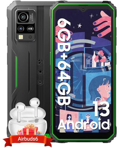 Blackview 2025 BV4800 Rugged Smartphone (NFC), 6.56-inch HD Screen, Android & Doke OS ugged Phone, 6GB RAM+64GB ROM (2TB Expand), 5180mAh, 13MP Camera, 4G Dual SIM/NFC/OTG-Green