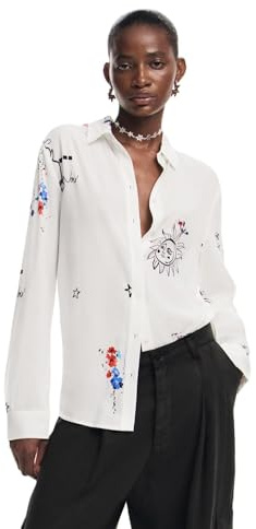 Desigual T- Shirt tissé à Manches Longues pour Femme Blouse, Blanc, XL