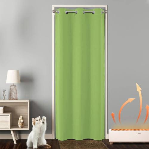 Joydeco Verdunklungsvorhänge 1 Stück,Türvorhang Blickdichte Türgardine,Tür Vorhang mit Ösen Thermo Kälteschutz Hitzeschutz Schallschutz für Schlafzimmer Wohnzimmer（Grün,1xH195xB150）