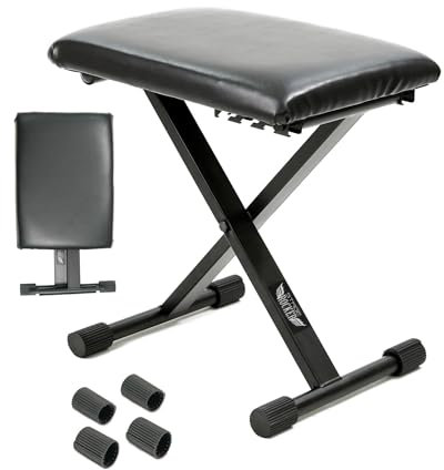 Stage Rocker Adjustable Keyboard Bench with Non-Slip Balanced Leg Tips, 17-19â Tri-Height Adjustment, Portable and Foldable, Suit for Busking, Stage Performance, Home Practice