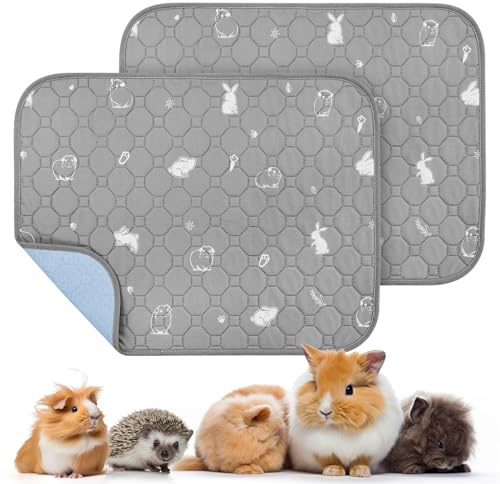 PICK FOR LIFE 2 Packs Guinea Pig Cage Liners - Washable Reusable Pee Pad, Waterproof Fast Absorbent Mat, Non-Slip Bedding for Small Animals - Chinchilla, Rabbit, Hamster, Puppy - 45x60 cm