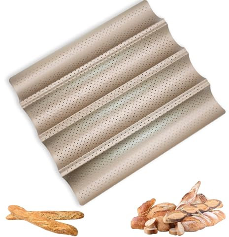 Cisolen Teglia per Baguette Stampo per pane da forno per 4 baguette perforato French Stick Pan Baguette antiaderente French Bread Baking Pan Scanalature Onde Pan per pane Vassoio di cottura