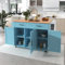 Speisewagen Anrichte mit klappbarer Tischplatte, Kücheninsel mit Handtuchhalter, 2 Schubladen, 3 Ablagefächer, Küchenwagen mit 5 Rollens, Küchenschrank aus Holz für Esszimmer, Blau, 129x71x91.5cm