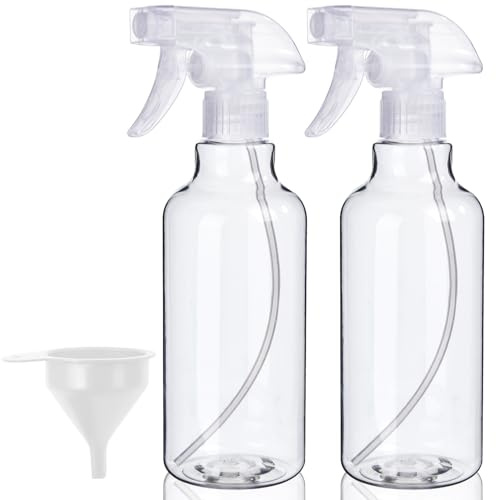 Plastic Spray Bottles, 2-Pack, 16.9 Oz, Mist & Stream, Heavy Duty Spraying, Empty Water Spray Bottle for Cleaning Solutions, Essential Oils, Hair, Plants, BBQ, Cat Dog Behavior Correction (Clear)