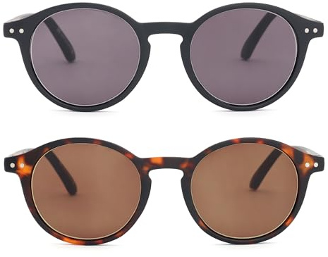 OPULIZE REY Gafas de Sol - Pack de 2 - Montura Redonda Retro - Negro Mate, Carey Marrón - Hombre Mujer - Bisagras de Muelle - SS56-12