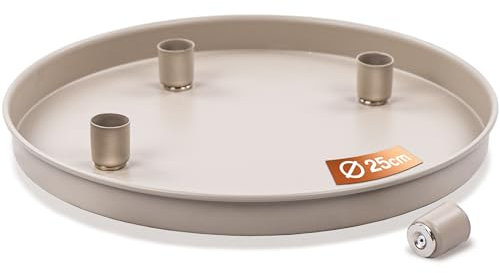 Bada Bing Metall Deko Tablett in beige Taupe - Dekoteller rund mit 4 Magnet Stabkerzenhaltern - Kerzenständer Ø ca. 25 cm für Stabkerzen - Moderne Schale Skandi Ostern Frühling Tisch Deko