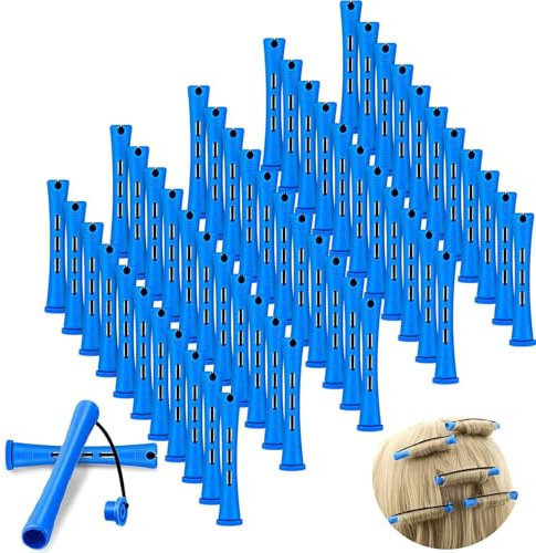 Piccoli avvolgitori permanenti, 60 pezzi piccoli in schiuma, set completo per capelli lunghi, medi e corti, senza calore, bigodini (blu)