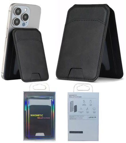 FFWTPY Soporte Magnético Plegable Tipo V Tarjetero Adhesivo Teléfono Móvil Cartera Extraíble Portátil Elegante Negro