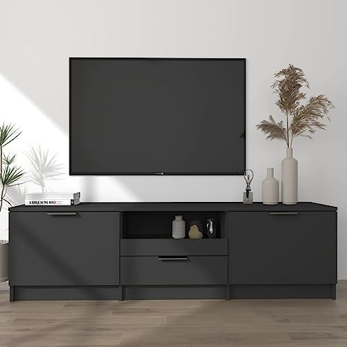 Myheimly TV Schrank Lowboard TV Möbel Fernsehschrank Fernsehtisch TV Board Fernsehmöbel HiFi Schrank Wohnzimmer 140x35x40 cm Holzwerkstoff Schwarz