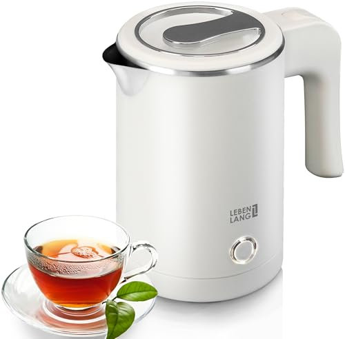 LEBENLANG Hervidor agua electrico pequeño de acero inoxidable - 500ml & sin BPA I 600W Calentador de agua blanco para viajar I Electric kettle Tetera Pava electrica Chaleira Jarra eléctrico Calentar