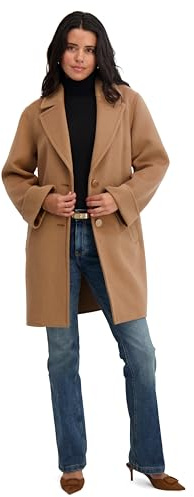 TAHARI Women's Relaxed Double-Faced Soft Wool Topper Coat with Front Buttons, Roll Cuffs & Pick Stitch Detail, Camel, X-Small