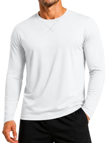 Herr 1 eller 3-pack bomullströjor, långärmad rund hals avslappnade t-shirts, klassisk normal passform tröja träning löpning gym toppar, X-1pack: Vit, XL