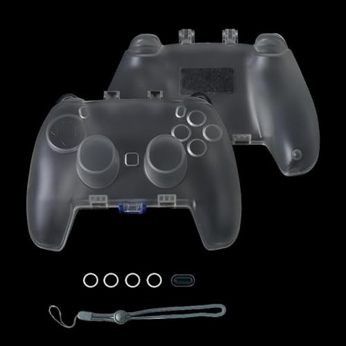 SUNHOHI Kontrollfodral för PS5/Xbox Series X|S/Switch Pro – ABS-skyddskåpa med halkfri bas, stötsäker och dammtät förvaringslåda (transparent svart/vit, stiliserad design) (PS5-vit2)