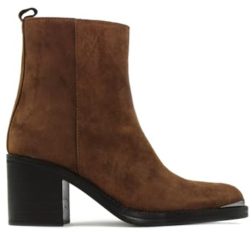ALPE Bottines à talon large, daim, cuir, fermeture éclair, demi-tige, classique, Chelsea, bout arrondi pour femme, marron, 39 EU