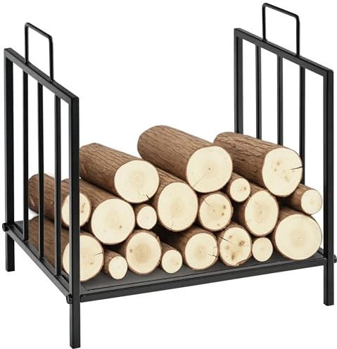Outsunny Kaminholzregal für innen 44,5 x 33 x 46,5cm Brennholzregal mit Griffe, erhöhter Kaminholzständer für Kamin Ofen Feuerholzregal Kaminholzhalter für Feuerholz, Brennholz Metall Schwarz