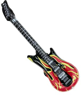 AWJUWHBJ Accesorios extra grandes para guitarra de aire con patrón de llama dinámica, banda de rock, juego de simulación y decoraciones de fiesta temática vintage, guitarra inflable de gran tamaño