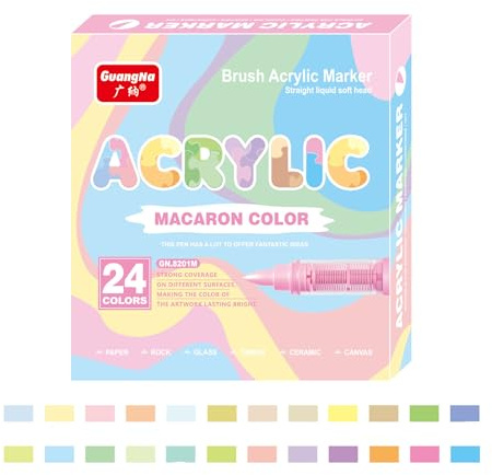 Marqueur acrylique à liquide direct à tête souple sans pression pour étudiants - Graffiti - Stylo de couleur se superposant (lot de 24 couleurs macaron)