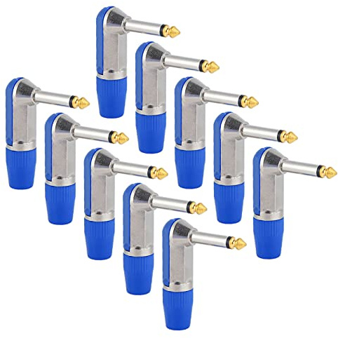 10 - Pack 6,35 mm ljudplugg XLR vinklad |Tarnish - Bevis för minimal ljudförlust |Hörlursadapter för mixare/förstärkare/hemmaljud |Robust zinklegering (Blue)