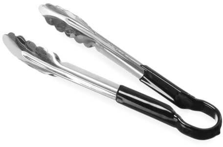 HENDI Pinze da portata HACCP, manico rivestito nei colori HACCP, pinze da cucina, pinze per alimenti, pinze per barbecue, pinze da servizio, 250 mm, in acciaio inox, nero