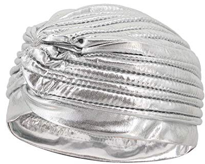 Surkat Metallic Turban India Pleated Turban Headwrap Swami Hat Costume Hat Muslim Chemo Cap- Silver