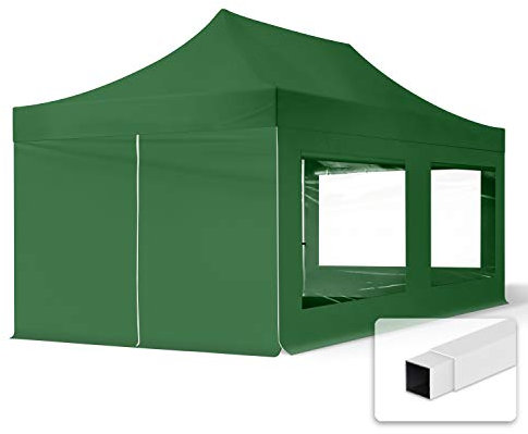 TOOLPORT 3x6m Faltpavillon Pavillon Partyzelt Gazebo Stahl 30mm, 4 Seitenteile, Panoramafenster, grün