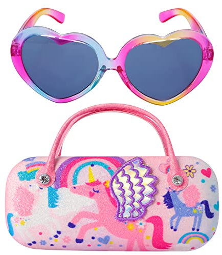 PinkSheep Sonnenbrille für Mädchen, Baby, Kinder, polarisierte Sonnenbrille mit Etui, Einhorn, oval, Katzen, Herz, Meerjungfrau，Schmetterling，Weiße katzeUV401-Schutz (Liebesherz)