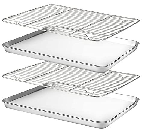 ACiyD Teglia da Forno con Set di Griglie Teglia da Forno Resistente per Biscotti in Acciaio Inossidabile, teglia da Forno, teglia da Forno (Color : Silver) (Argento)