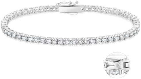 KRKC&CO Tennisarmband Silber 925 für Damen, 3mm Tennis Armband Weißgold beschichtet, Zirkonia Kristall Armband Iced Out, Geburtstag Geschenk für Frauen Mädchen [Größe 16,5cm]
