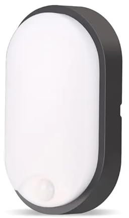 Bright Source Outdoor 10w LED Oval Bulkhead, Black, IP65, 1000lm, Black, PIR Motion Sensor, 3CCT 3000K 4000K 6000K