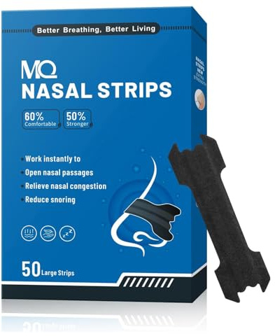 MQ 50ct Nasal Strips for Snoring Black Nose Strips for Breathing Extra Strength Snore Strips to Open Nasal Passages, External Nasal Dilators, Relieve Nasal Congestion