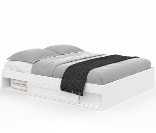 IDMarket - Marco de cama doble Salem con almacenamiento y somier 160 x 200 cm, color blanco