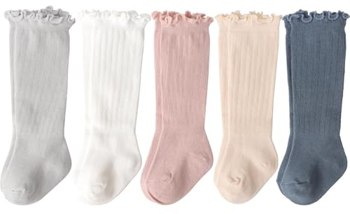 DRESHOW Calcetines hasta la Rodilla para Niña Calcetines de Vestir para Niño Pequeño Calcetín con Lazo para Bebé Calcetín Infantiles de Algodón