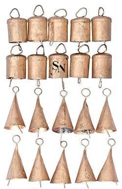 Lot de 20 cloches de Noël pour décoration vintage, petites cloches de sorcière et de vache - Cloches indiennes vintage en étain - Carillon rustique vintage - Cloches de vache - Cloches pour sapin de