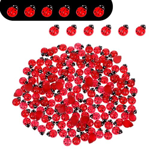 150 piezas de mini mariquita decoración de resina diminuta de mariquitas de resina roja regalos de animales mini simulación de insectos 3D decoración de uñas diamante para manualidades, cumpleaños
