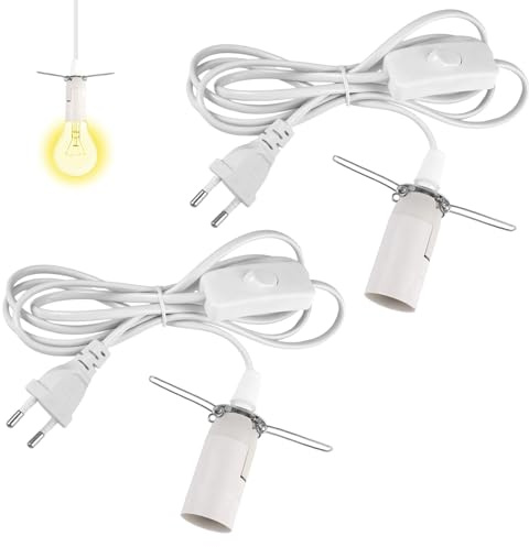 2 Piezas Portalámparas E14 con Cable de 1,8 m y EU Enchufe, Cable para Lámpara de Sal, Casquillo para Bombilla, Casquillos para Bombillas para Lámpara de Pie, Candelabro, Lámpara Creativa