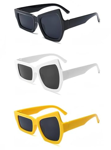 SIXHAOBU 3 Pièces Lunettes de Soleil en Forme Irrégulière, Lunette De Soleil Drôles, lunettes de soleil femme, Irrégulières à Grands et Petits Yeux pour Femme Homme Légères et Asymétriques