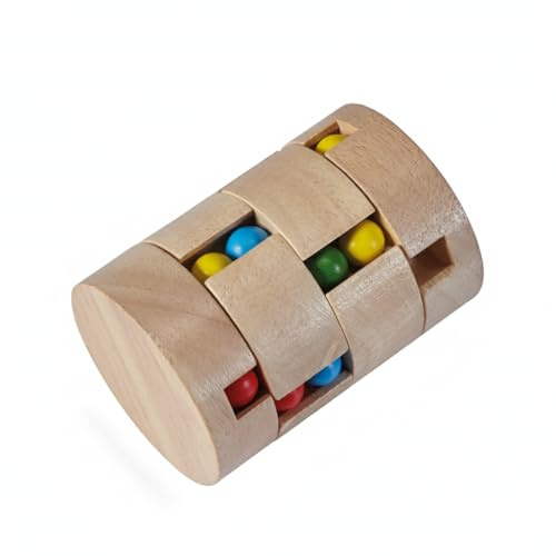 EUROtops Cylindre à bouton en bois - Jeu de patience pour adultes et enfants, puzzle en bois avec boules colorées, jeu de réflexion et entraîneur de logique