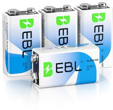EBL 9V Batteries 4-Pack, Long-Lasting Alkaline 9 Volt Battery for Smoke Detectors and Toys