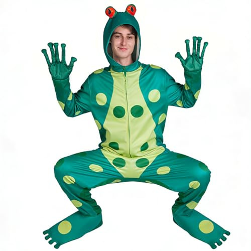 SEA HARE Disfraz unisex de rana para adultos, disfraz de anfibio de cuerpo completo con capucha, guantes y pies para Halloween, temas de animales o día mundial del libro (talla única)