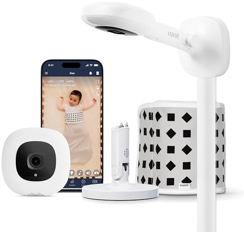 Nanit Pro Baby Monitor Bundle, 1080p Wi-Fi, Cry and Cough Alert, Sleep Tracking, Wall Mount, Breathing Motion Monitoring, compatible with Smartphones and Tablets