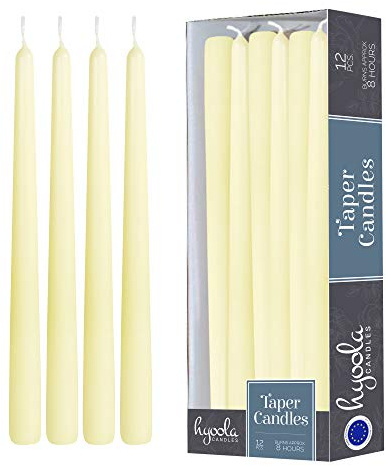 Hyoola Tall Taper Candles - 10 Inch Ivory Dripless, Unscented Dinner, Paraffin Wax with Cotton Wicks - 8 Hour Burn Time (Pack of 12)