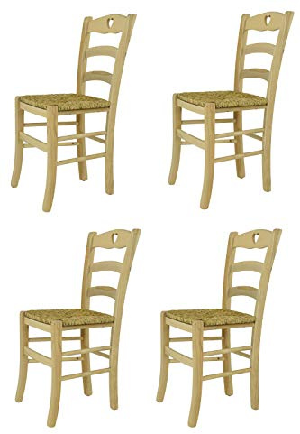t m c s Tommychairs - Set 4 chaises Cuore pour Cuisine, Bar et Salle à Manger, Robuste Structure en Bois de hêtre Poli, Non traité, 100% Naturel et Assise en Paille