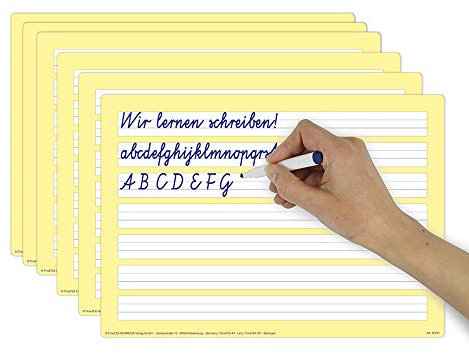 TimeTEX Prima-Colori Schreibübungs-Whiteboard A4-6 Stück im Etui - mit abwischbarem Folienstift für jedes Whiteboard - 62291