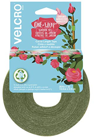Velcro Brand VEL-30089-AMS - Bridas Anchas de plástico Reciclado para Rosas Fuertes, arbustos, vides y Plantas Pesadas, 1 Pulgada x 35 pies, Color Verde