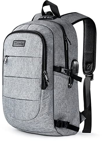 Tzowla Laptop Rucksack Herren und Damen,Reiserucksack wasserdicht Anti-Diebstahl mit USB Ladeanschluss und Schloss fur 17,3 Zoll Notebook,Schmaler Business Arbeits Uni Lässiger Tagesrucksack-Grau