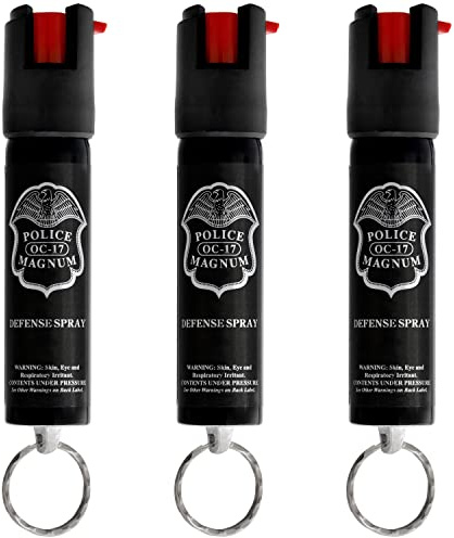 POLICE MAGNUM Compact Pepper Spray Self Defense- Max Heat Strength-12ft Range- Made in USA- 3 Pack 3/4oz Red Keyrings