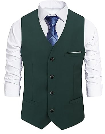 Allthemen Chaleco sin mangas con cuello en V entallado para hombre para bodas de negocios Verde XL