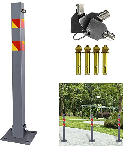 Aufun Parkplatzsperre Klappbar mit 3 Schlüssel und Warn Reflexstreifen, 65cm Parkpfosten Stahl Robust Standfuß Stabil Park Poller Set (1 Stück)