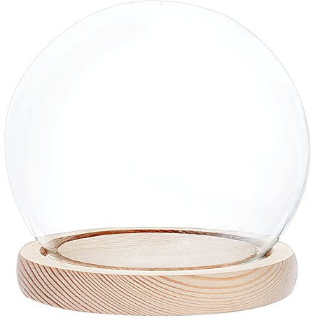 PandaHall Vitrine Aus Glas Mit Basis Aus Weizenholz, Dekoratives Display Dome Miniaturgehäuse Schneekugel Für Ornamente Lichterketten Pflanzen Blumenhandwerk Krone Display Halloween-Dekoration